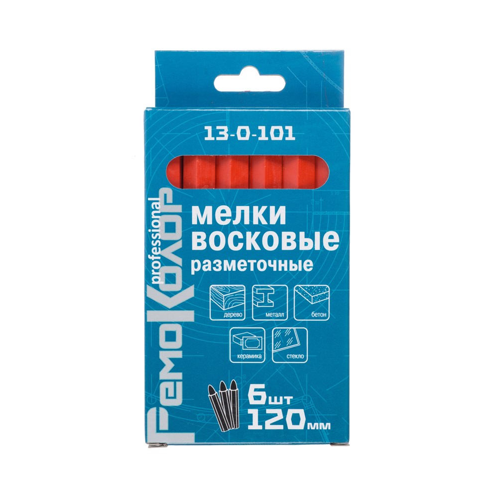 Мелки разметочные восковые красные, 120 мм, 6 шт. , (шт.), арт. 13-0-101